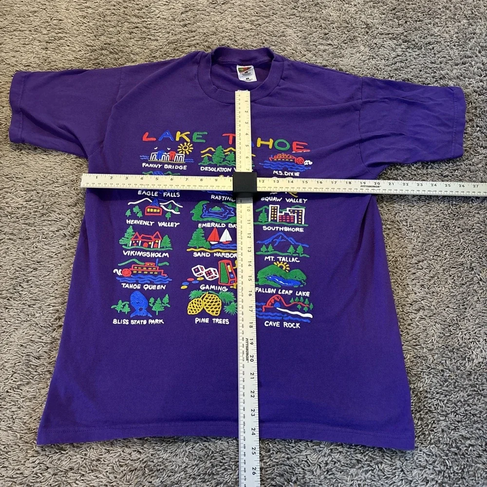 Vintage Lake Tahoe Tee T Shirt‎ 1991 Adult Size Large L Purple Puff Print